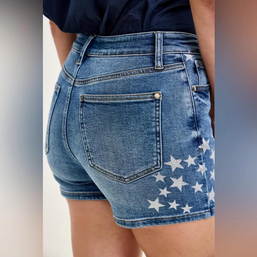 Judy Blue High Rise Slim Star Splatter Jean Shorts